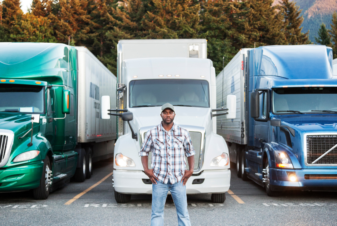 A driver content with his truck fleet managment